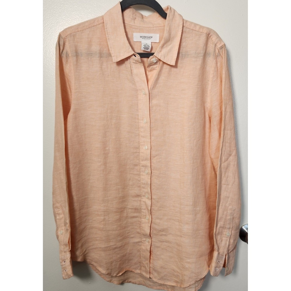 Workshop Republic Clothing Women's Med 100% Linen Button Down Shirt Coastal